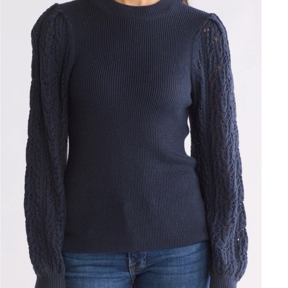 Splendid Pointelle Sweater Size Small Navy Blue Crewneck‎ - Picture 2 of 14